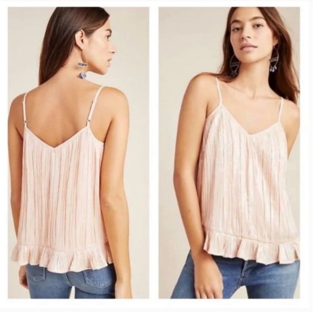 Anthropologie Amelie beaded sequin ruffle hem camisole